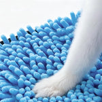 serviette bain chien chenille pattes imprimées grise bleue blanche confortable pratique