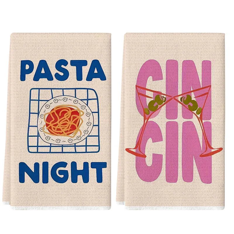 serviettes cuisine décoratives rétro motifs humoristiques spaghetti cocktail pastes olives nettoyage super absorbant doux