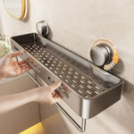 étagère murale gris perforée moderne ventouse salle bain shampoing savon cosmétiques
