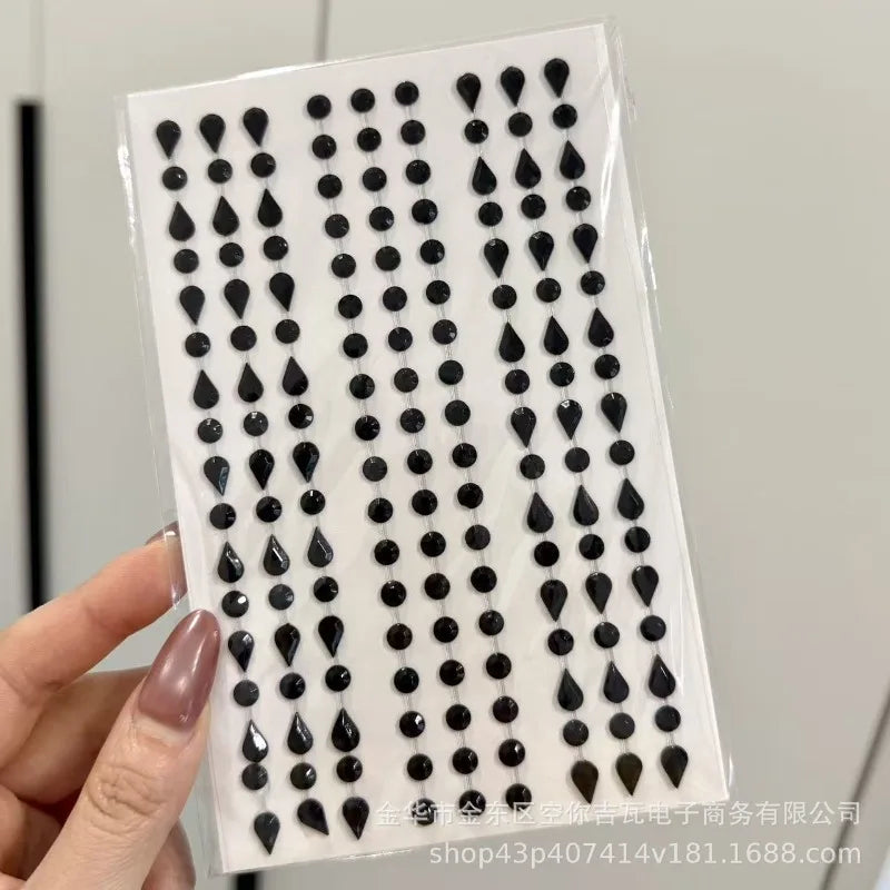 sticker 3d noir coeurs étoiles gouttes adhésif décoratif enfants ongles carnet visage