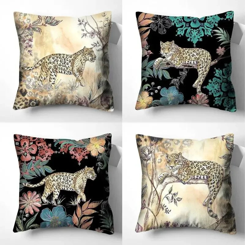 taie d'oreiller moderne imprimée léopard fleurs 40x40 45x45 50x50 60x60 polyester beige noir vert