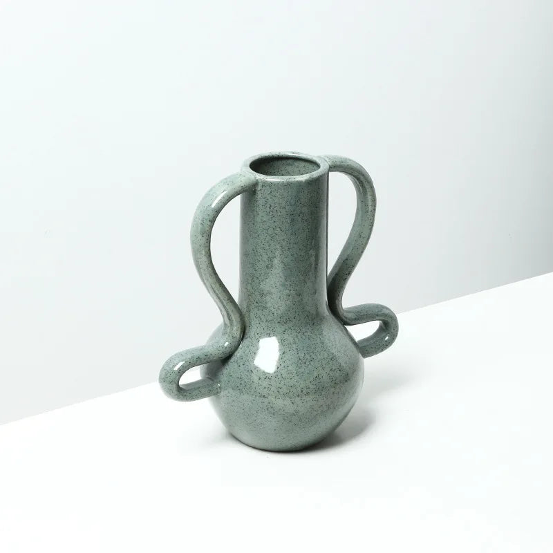vase céramique moderne vert grisâtre texturé grains opalescent grande taille décoration intérieure