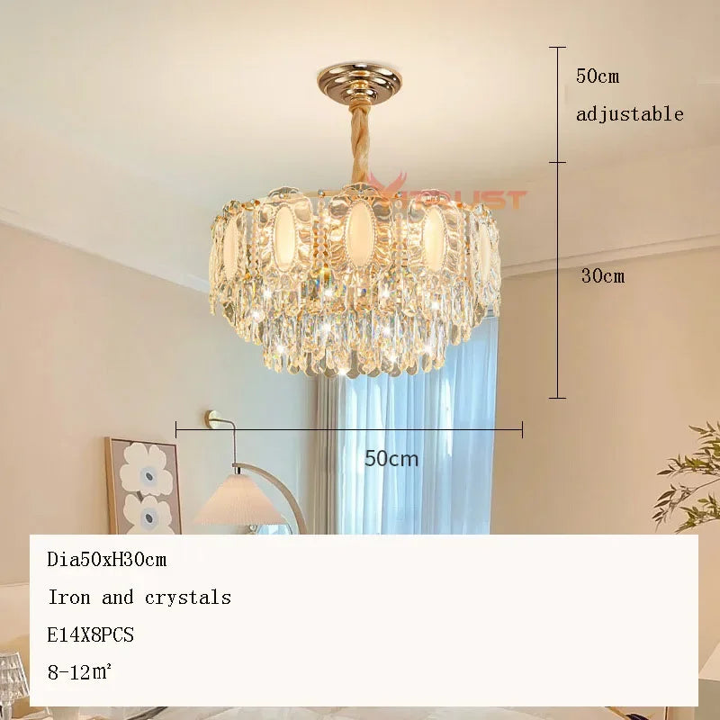 lampe suspendue dorée cristal transparent classique chaîne métallique