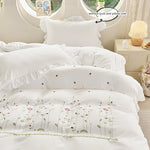ensemble literie broderie florale blanc classique couvre lit taies oreiller 135x200cm 220x240cm