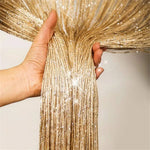 rideau franges brillantes scintillant semi transparent argenté doré blanc décoratif glamour fenêtre chambre decoration