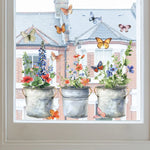 autocollant fenêtre multicolore fleurs pots métal vieilli papillons champêtre floral 38cm 30cm