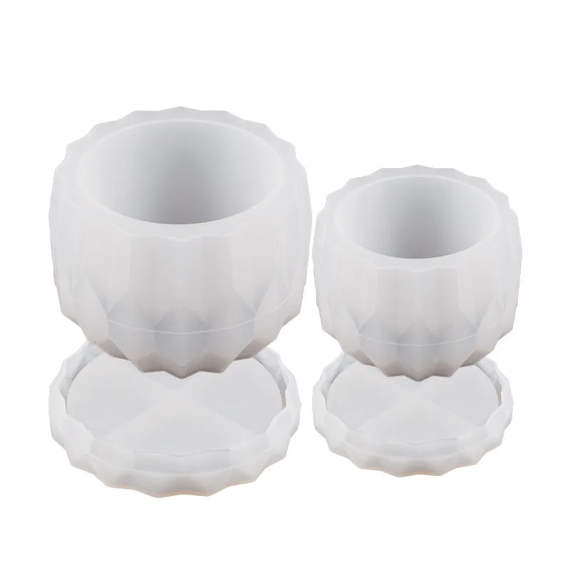 cache pot géométrique silicone bleu blanc noir moderne minimaliste plateau support facettesiaux