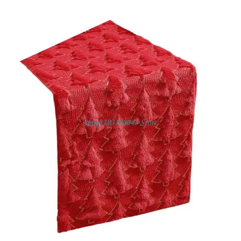 chimene table plush sapins noel rouge blanche 33x93 cm decoration festive