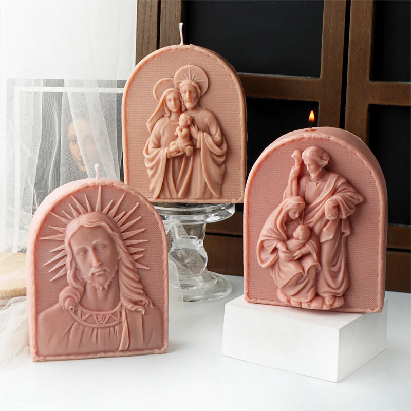 moulages bougies sculptées jésus nativité christ relief classique religieux silicone opaques