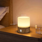 lampe chevet veilleuse led rechargeable blanc texture bois moderne tactile sans fil recharge usb