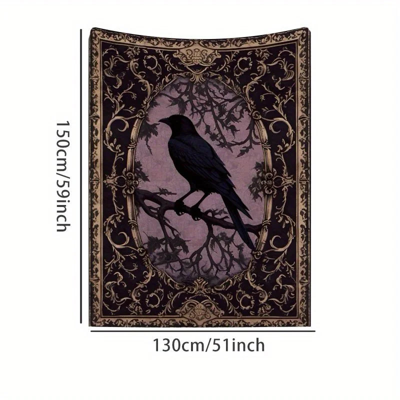 tapisserie gothique corbeau noir violet beige motif floral ornemental rectangle lavable maison chambre studio