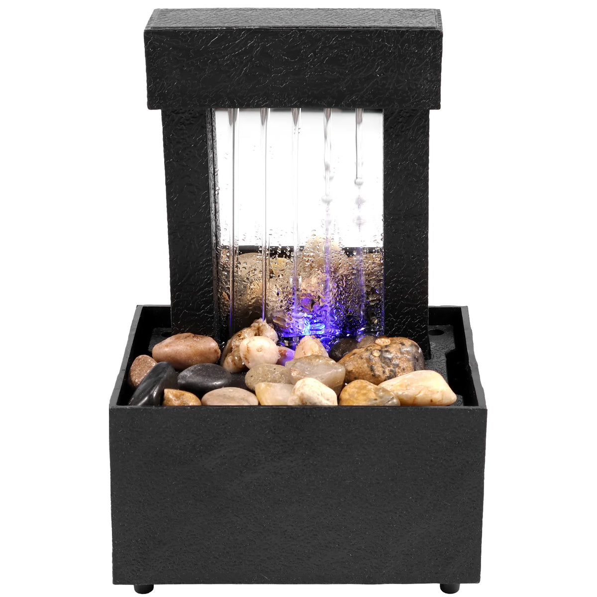fontaine d'intérieur moderne pierres naturelles lumière led dorée base noire relaxation décoration chambre salon