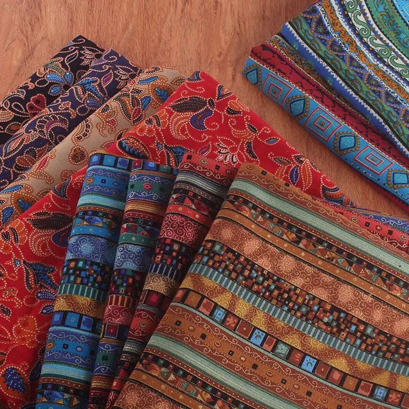 tissu coton lin motifs géométriques ethniques rouge bleu printemps automne hiver mariage fêtes traditionnel
