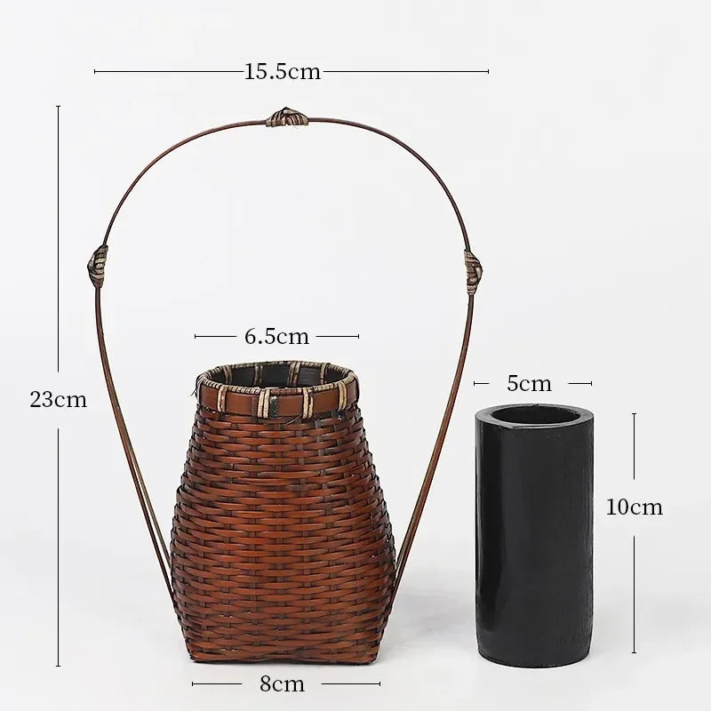panier rotin tressé main vase bambou décoration fleurs rustique artisanal maison