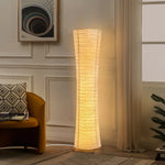 lampe sol moderne blanc rayures horizontales abat jour papier riz télécommande port usb led