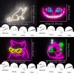 néon chat moderne blanc rose jaune vert bleu fixations chambre animaux fête anniversaire