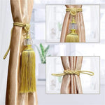 rubans rideaux pompons gris doré texture tissée classique élégants accessoire voilure moderne
