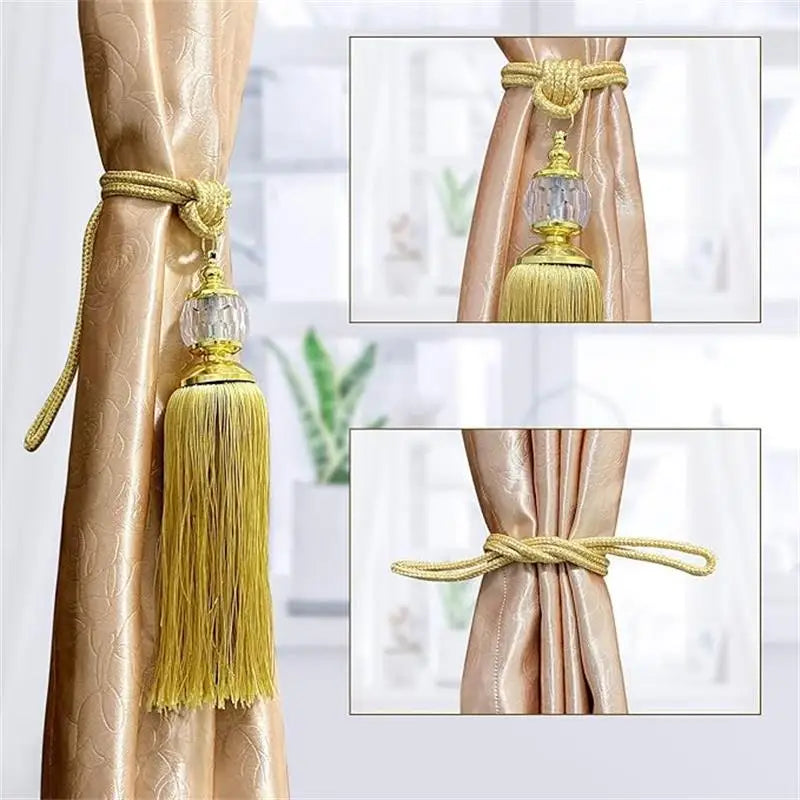 rubans rideaux pompons gris doré texture tissée classique élégants accessoire voilure moderne