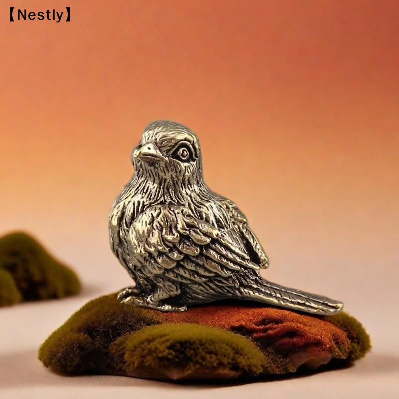 statue oiseau miniature or plumes détaillées décorative vintage marron bronze argenté