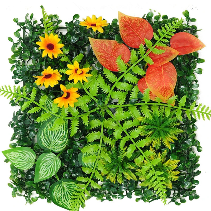 panneau mural plantes artificielles herbe verte fleurs blanches décoration jardin extérieur mur extérieur décoratif