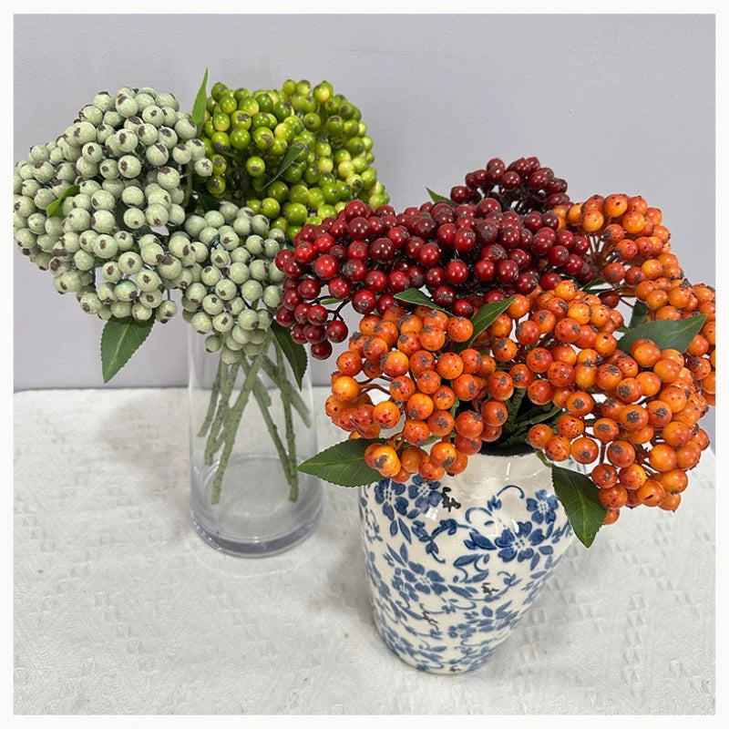 décoration intérieure moderne bouquet artificiel feuilles vertes rouge orange minimaliste 32cm plastique