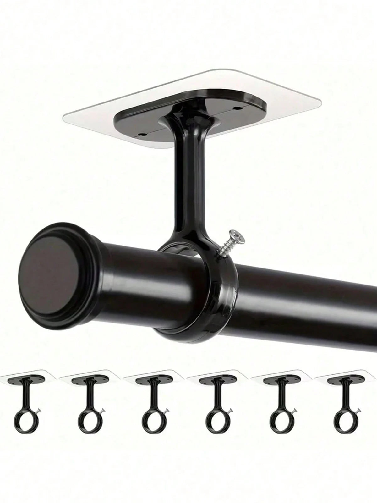 rideau polonais supports tige vis noirs modernes anneaux suspension polyester