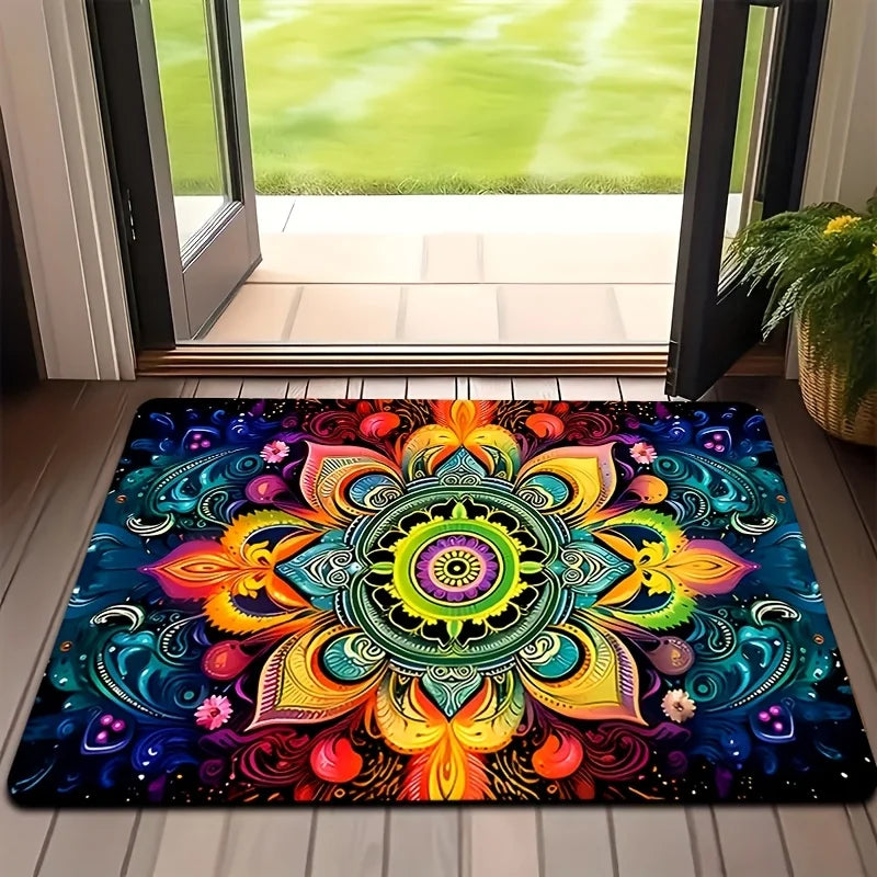 tapis multicolore mandala floral moderne extérieur intérieur sol porte chambre résistant adhésif polyester