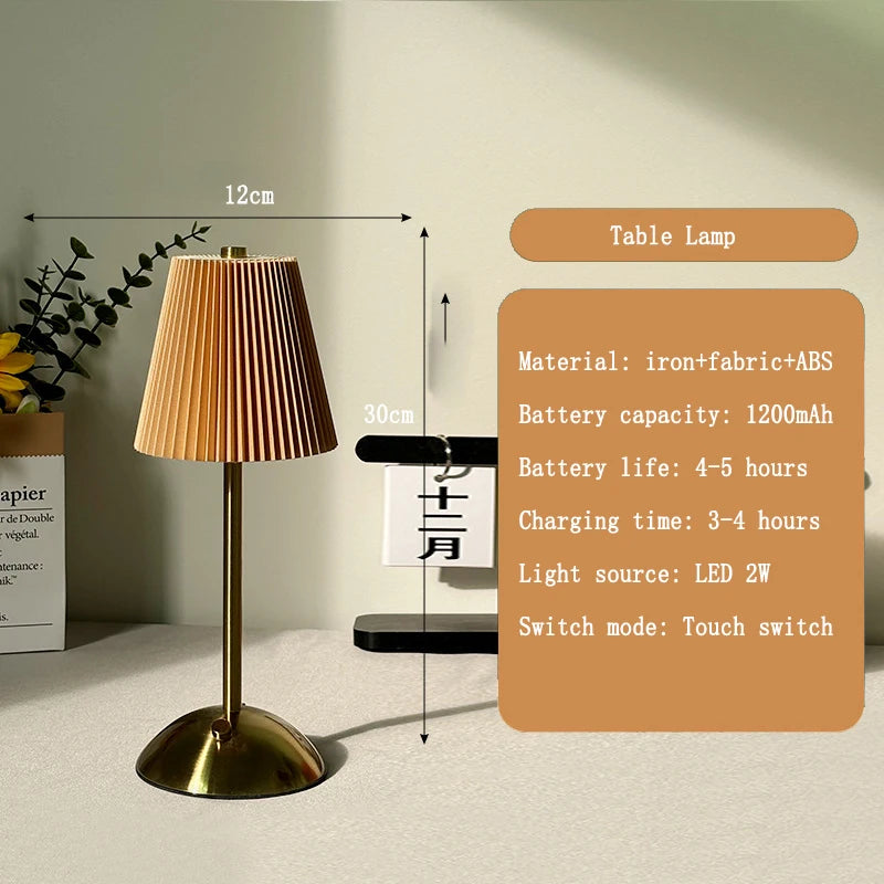 lampe table moderne or noir blanc plissée abat jour rechargeable certifications vde ul rohs