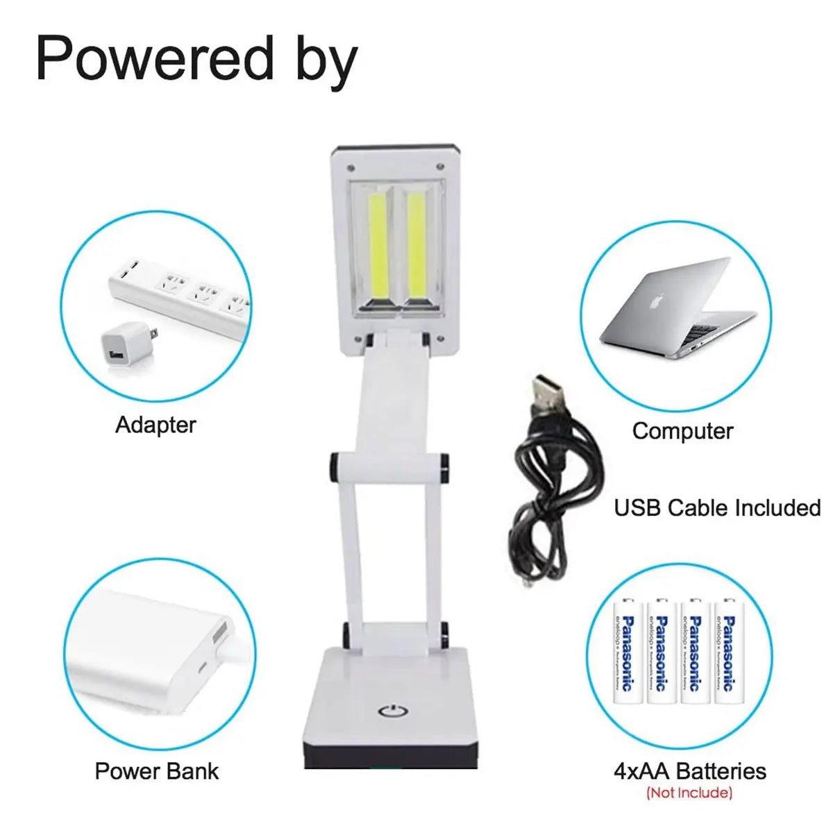 lampe table pliable moderne blanc noir mat adaptateur câble usb