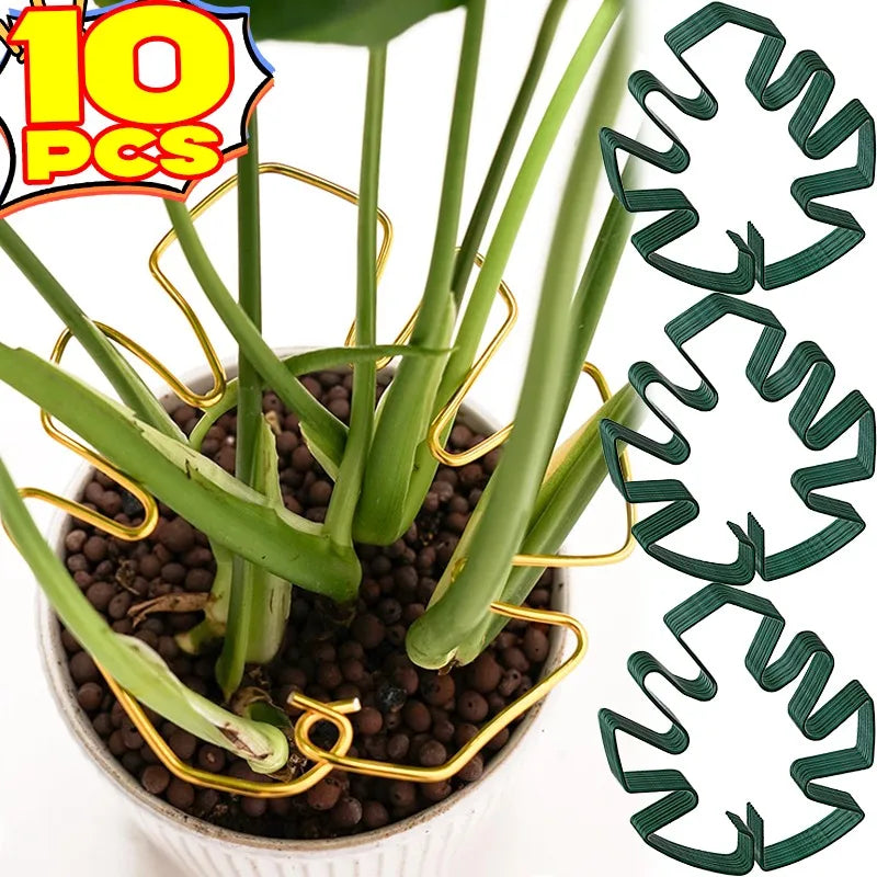 Support plante pot or vert feuille stylisée moderne adhésif
