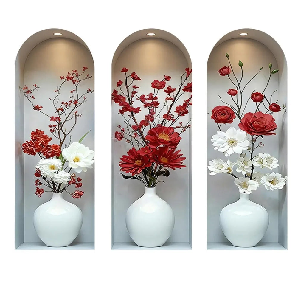 décoration murale autocollant pvc fleurs stylisées or argent blanc moderne élégant rouge bleu rose