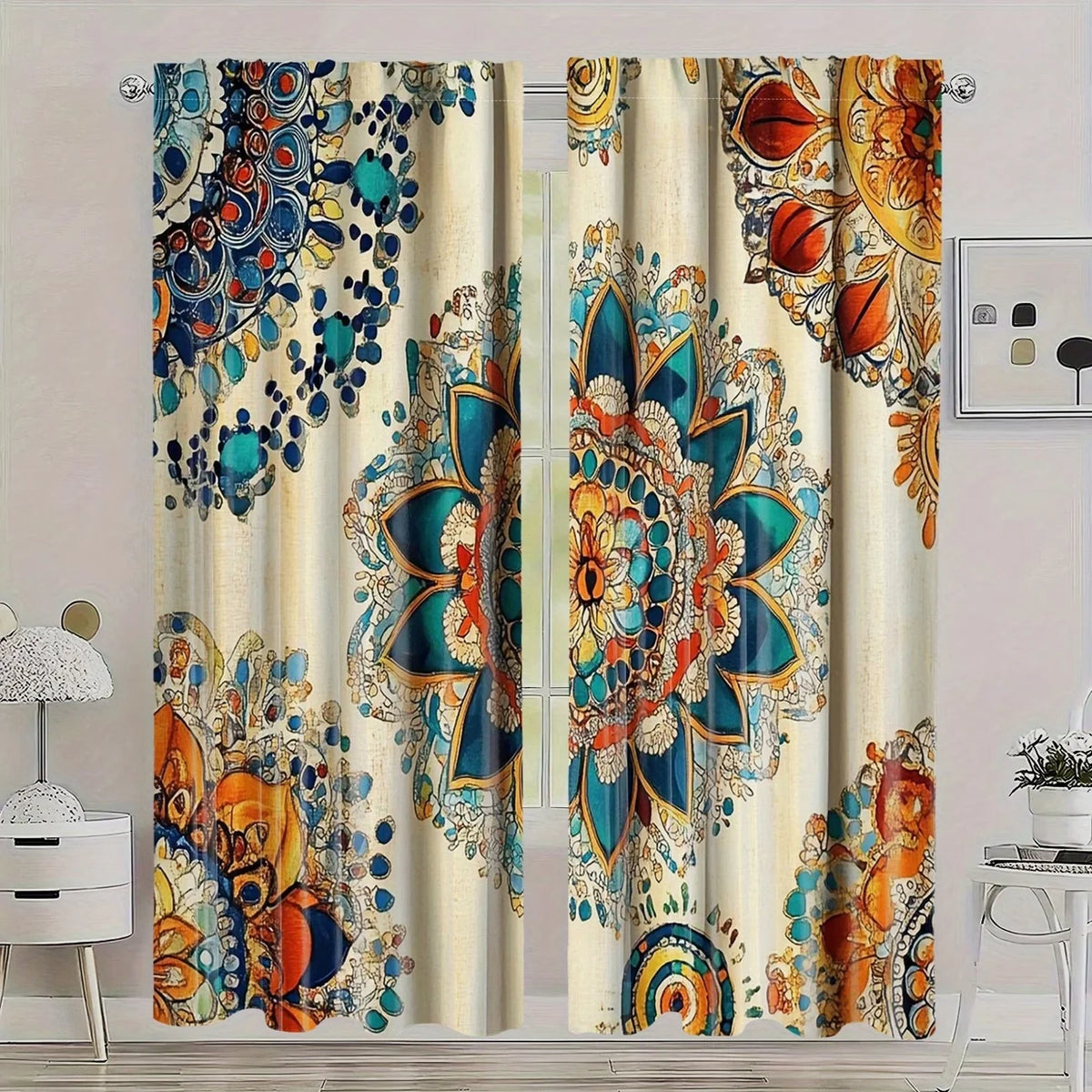 rideau imprimé floral abstrait moderne ethnique 100 polyester opaque anneaux métalliques fenêtre pièces