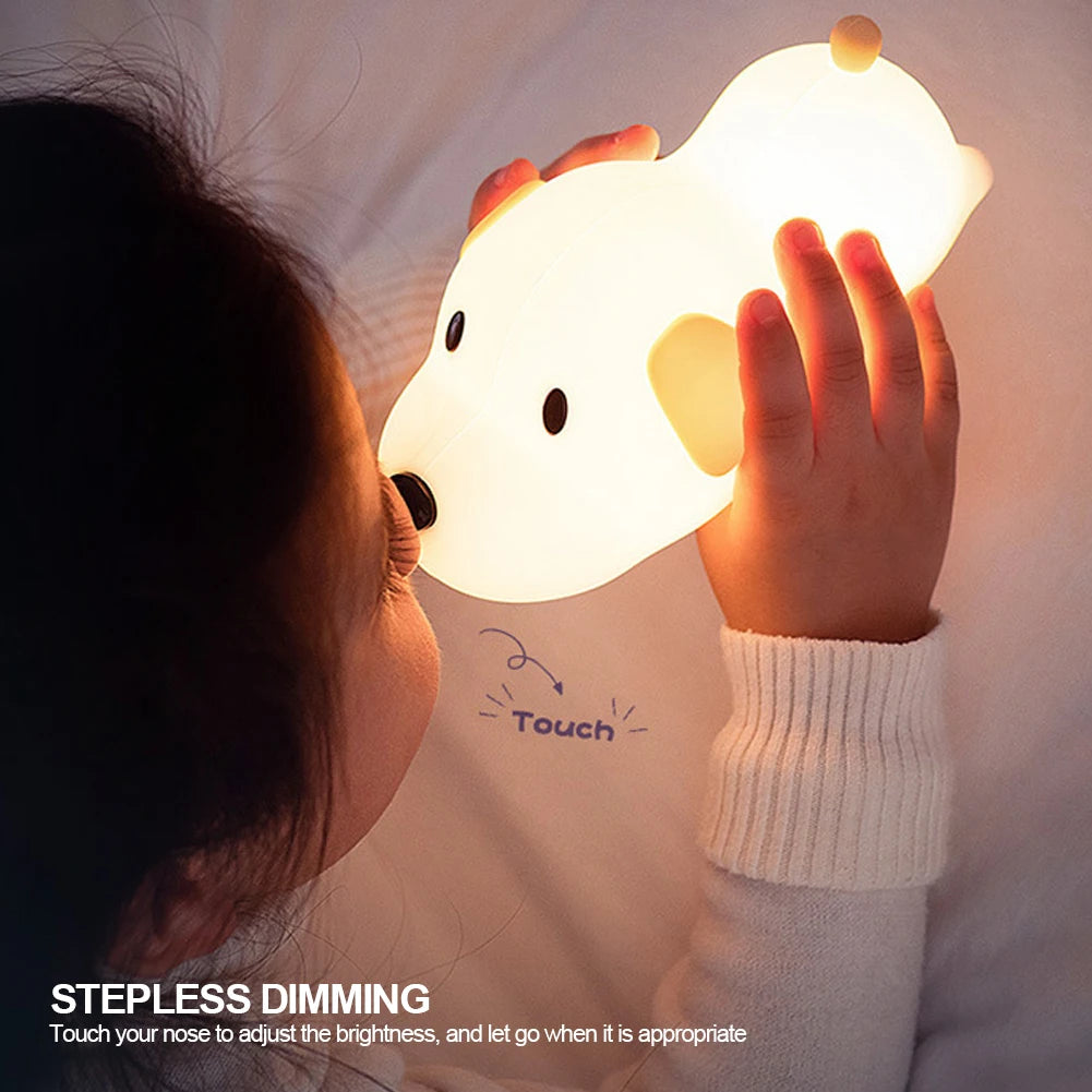 lampe table silicone chien led blanc orange noir moderne tactile couleur enfants