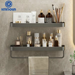 étagère murale moderne étagère salle bain aluminium gris laquée fixations adhésives serviettes cosmétiques minimaliste