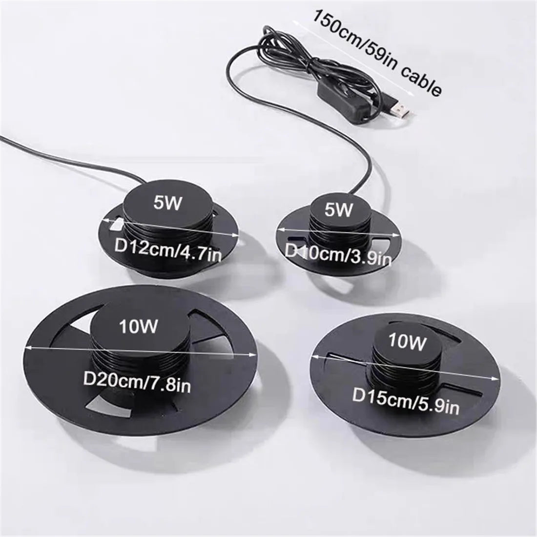 projecteurs led 5w 10w noir modernes cable usb interrupteur timer dim switch D10cm D12cm