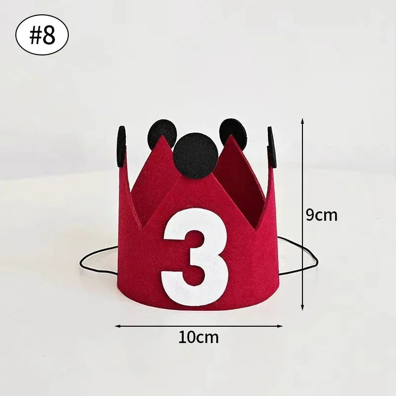 couronne anniversaire enfant rouge numéros blancs oreilles noires festive décoration ruban festif