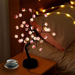 arbre artificiel lumineux veilleuse usb led base circulaire noir rose clair moderne minimaliste