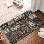 tapis gris marron noir blanc motif pédales guitare vintage antidérapant polyester mousse pe moderne