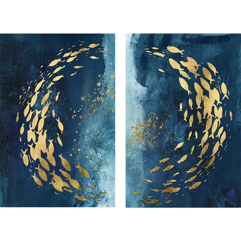 affiches abstraites poissons dorés moderne toile animaux compagne decoration maison salon