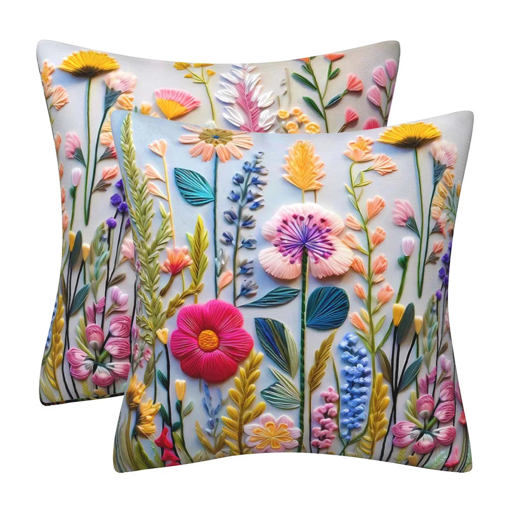 housses coussin carré velours brodé fleurs 3d modernes décoratives maison salon voiture multicolores opaques