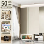 meuble rangement modulable blanc roulettes portes transparentes rayures verticales modernes