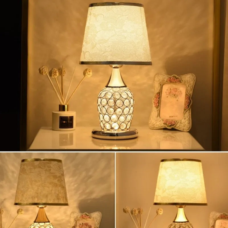 lampe table classique abat jour floral opacité or beige interrupteur bouton fixée base 37cm