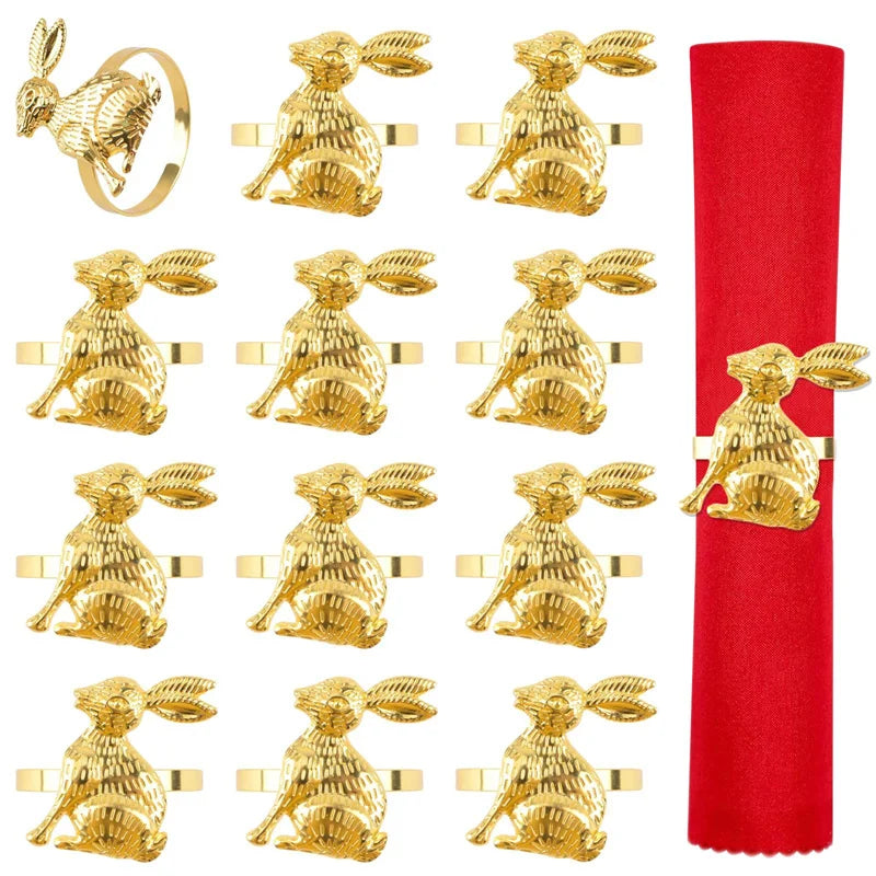 anneau serviette métal doré lapin pâques élégant moderne décoration table fixations set 12pcs