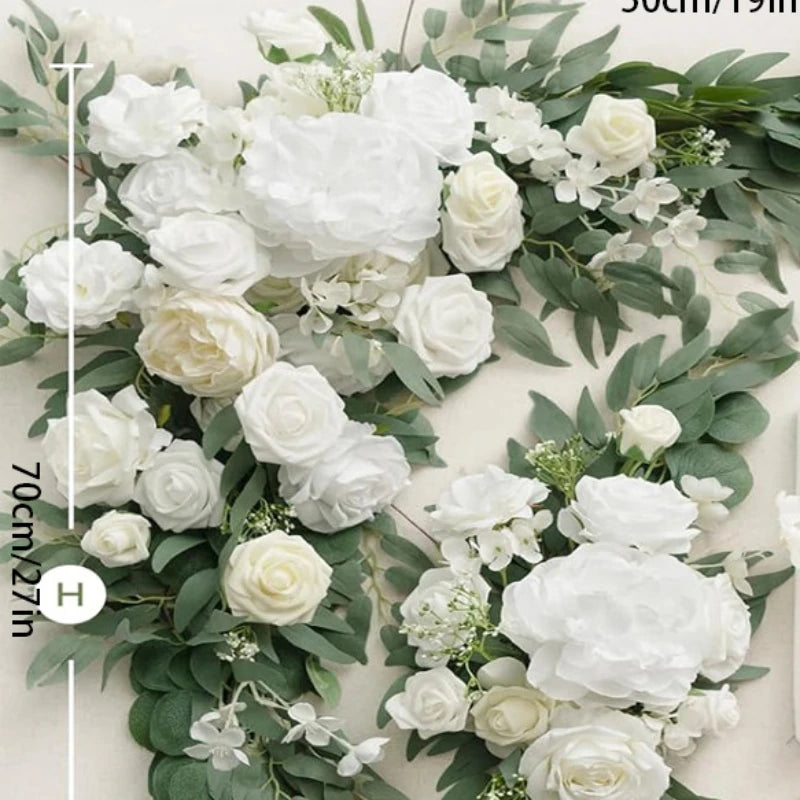 arche décorative fleurs artificielles blanc rose feuilles vertes tissu translucide décoration mariage anniversaire extérieur