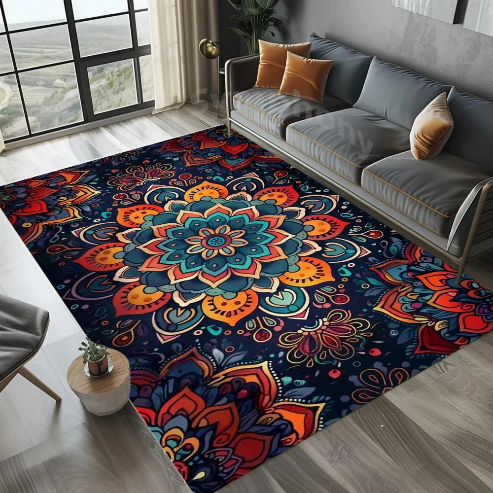 tapis mandala boho couleur mandala floral brillant salon chambre moderne