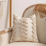 taies d'oreiller géométriques polyester non toxique boho chic fixations beige texturées maison hospitalière