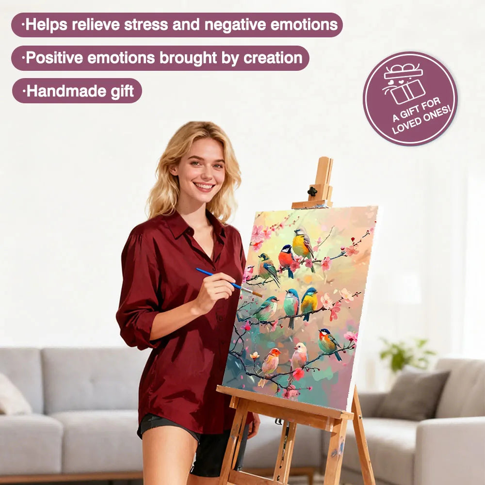 tableau peindre oiseaux fleurs moderne toile diy peinture propylène decoration multicolore floral