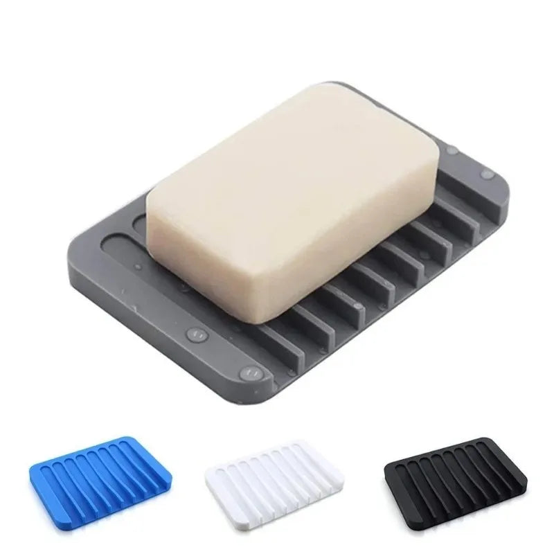 support savon silicone gris moderne égouttoir salle bains drainant auto égouttement horizontal ridé