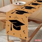 nappe table cérémonie remise diplômes motif chapeaux étoiles abstrait décoration fête graduation beige noir