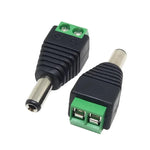 connecteur dc noir vert texturé industriel 5.5mm 2.1mm 2.5mm basse tension fixations visées surveillance